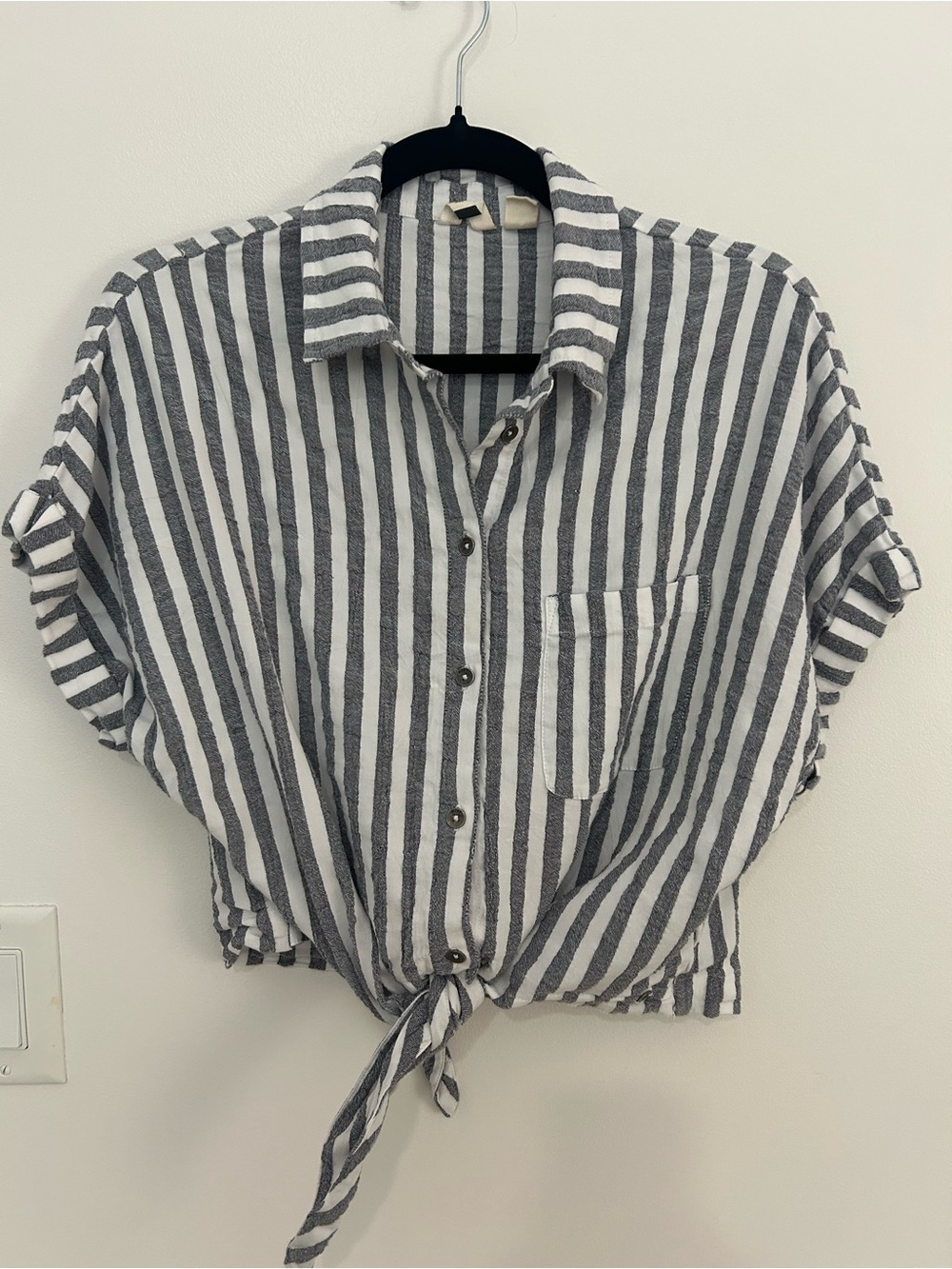 Roxy Women’s Small Striped Tie Front Button Down Shirt Coastal Y2K 100% Cotton